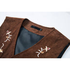Waistcoat Men's Brown Floral Embroidered V-Neck Single-Breasted Vest – Casual, Office, Holiday, Gift