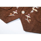 Waistcoat Men's Brown Floral Embroidered V-Neck Single-Breasted Vest – Casual, Office, Holiday, Gift