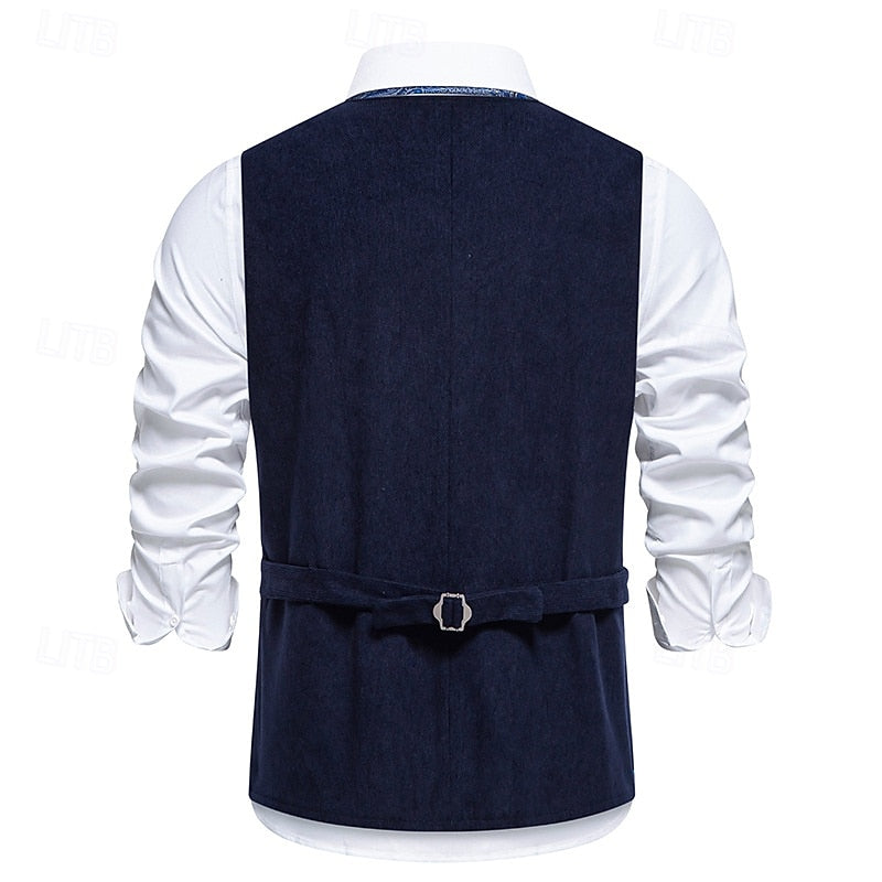 Waistcoat Men's Brown Floral Embroidered V-Neck Single-Breasted Vest – Casual, Office, Holiday, Gift
