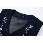 Waistcoat Men's Brown Floral Embroidered V-Neck Single-Breasted Vest – Casual, Office, Holiday, Gift