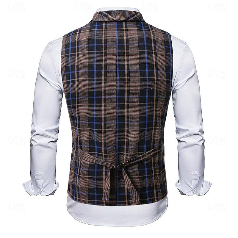 Waistcoat Plaid Double-Breasted Men's Suit Vest – Office, Wedding, Formal, Business, Gift