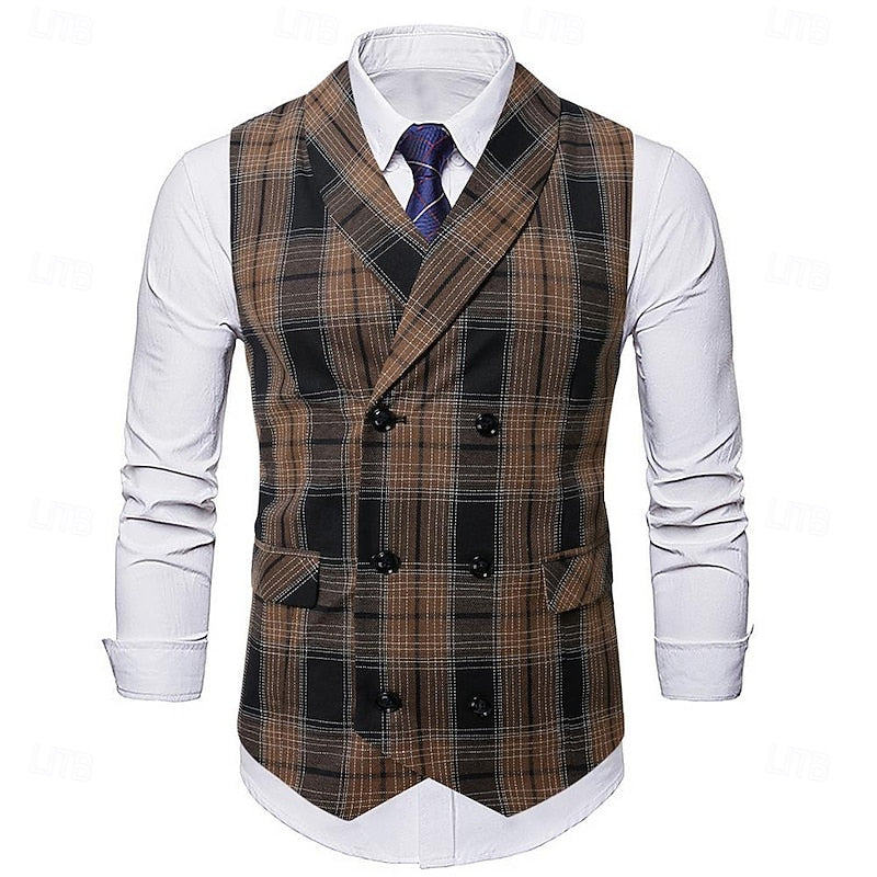 Waistcoat Plaid Double-Breasted Men's Suit Vest – Office, Wedding, Formal, Business, Gift