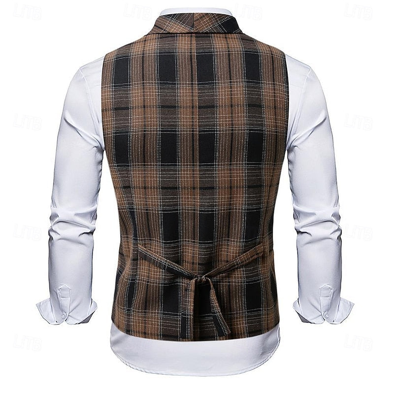 Waistcoat Plaid Double-Breasted Men's Suit Vest – Office, Wedding, Formal, Business, Gift