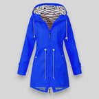 Waterproof Raincoat Hooded Navy Women's Longline Jacket – Outdoor, Casual, Travel, Everyday