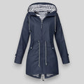 Waterproof Raincoat Hooded Navy Women's Longline Jacket – Outdoor, Casual, Travel, Everyday
