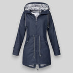 Waterproof Raincoat Hooded Navy Women's Longline Jacket – Outdoor, Casual, Travel, Everyday