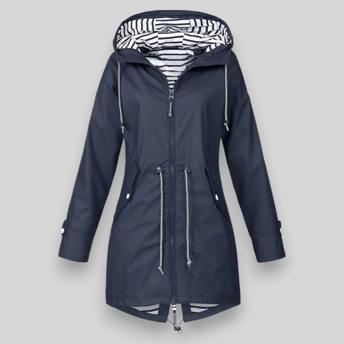 Waterproof Raincoat Hooded Navy Women's Longline Jacket – Outdoor, Casual, Travel, Everyday