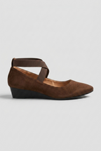Wedge Heels Suede Black Women's Cross-Strap Slip-On Court Shoes – Office, Casual, Gift
