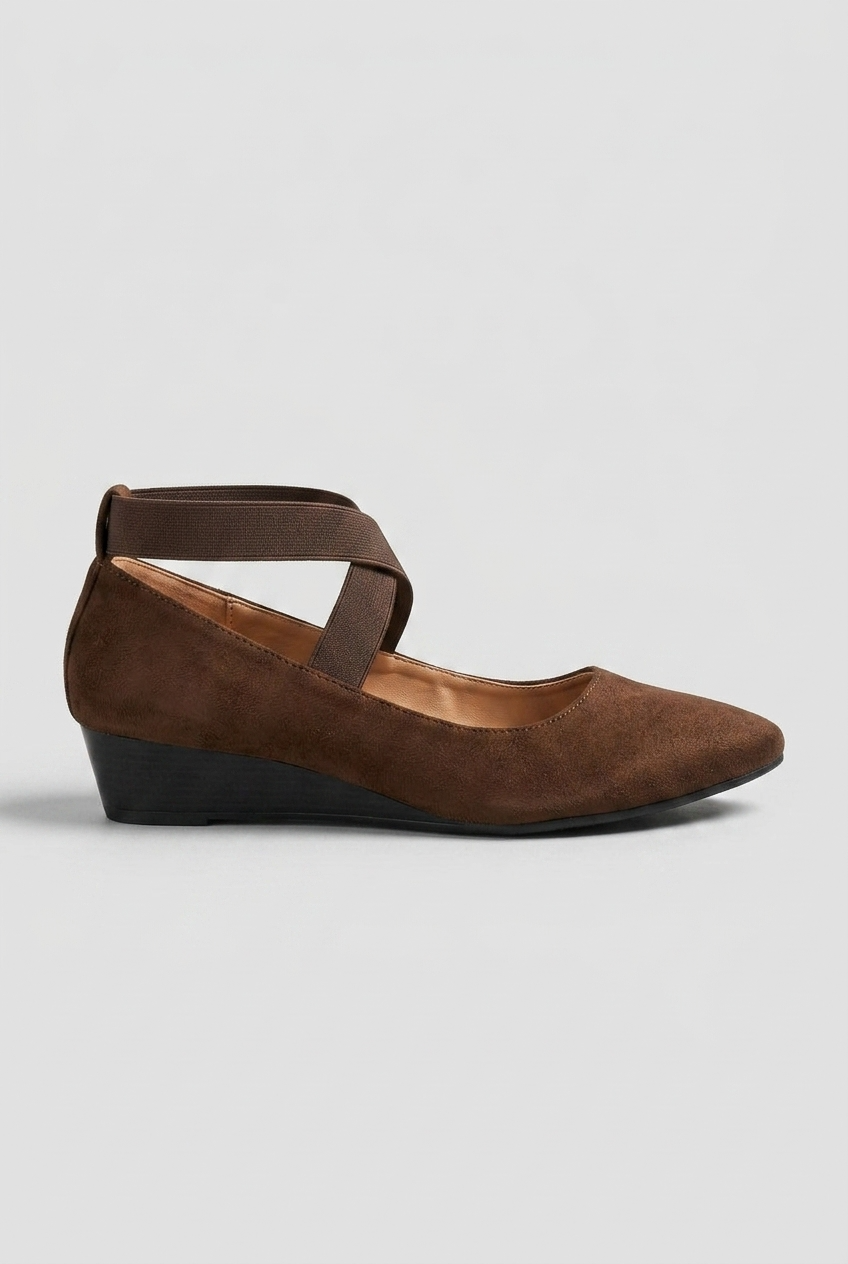 Wedge Heels Suede Black Women's Cross-Strap Slip-On Court Shoes – Office, Casual, Gift