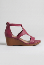 Wedge Sandals Black Leather Women's T-Strap Zip-Back – Casual, Office, Holiday, Everyday Wear