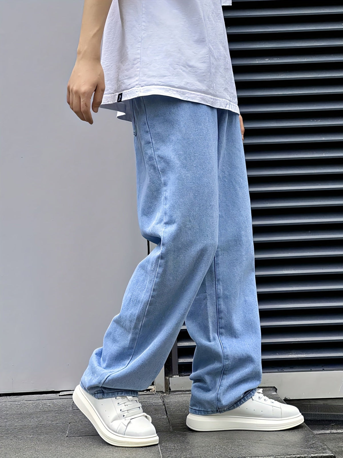 Wide-Leg Jeans Denim Men's Light Blue Relaxed Fit – Casual, Streetwear · Werune