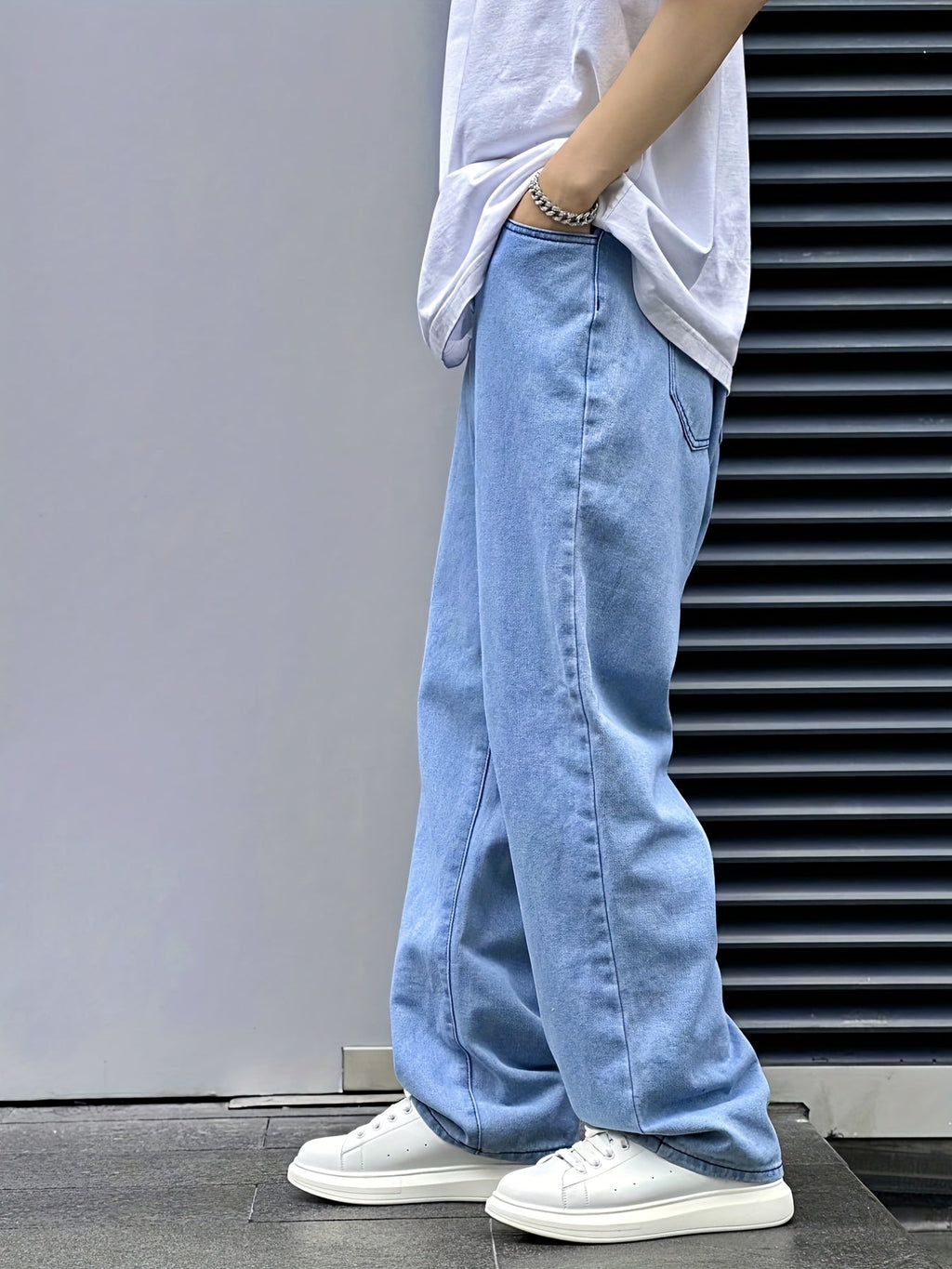 Wide-Leg Jeans Denim Men's Light Blue Relaxed Fit – Casual, Streetwear · Werune