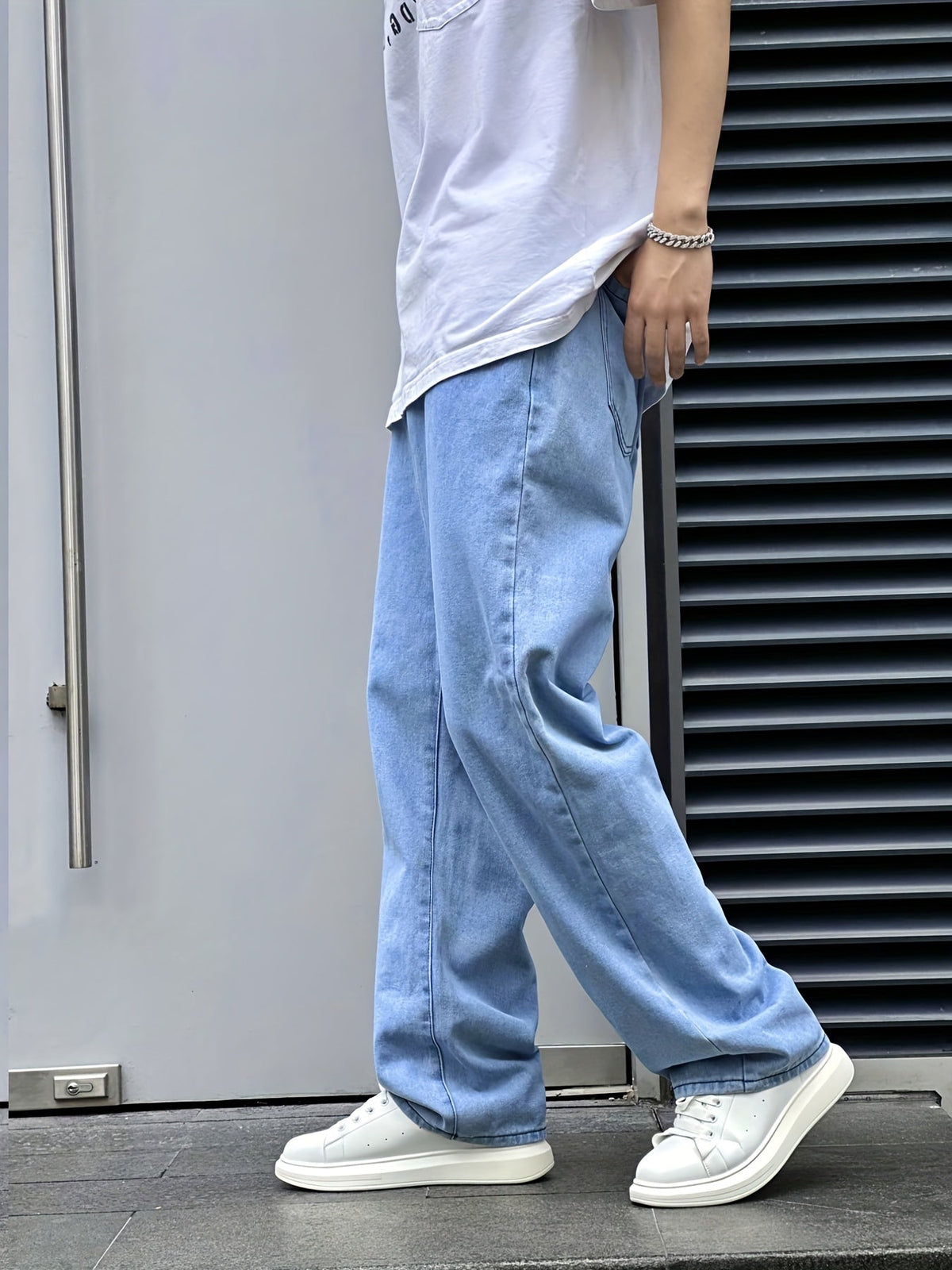 Wide-Leg Jeans Denim Men's Light Blue Relaxed Fit – Casual, Streetwear · Werune