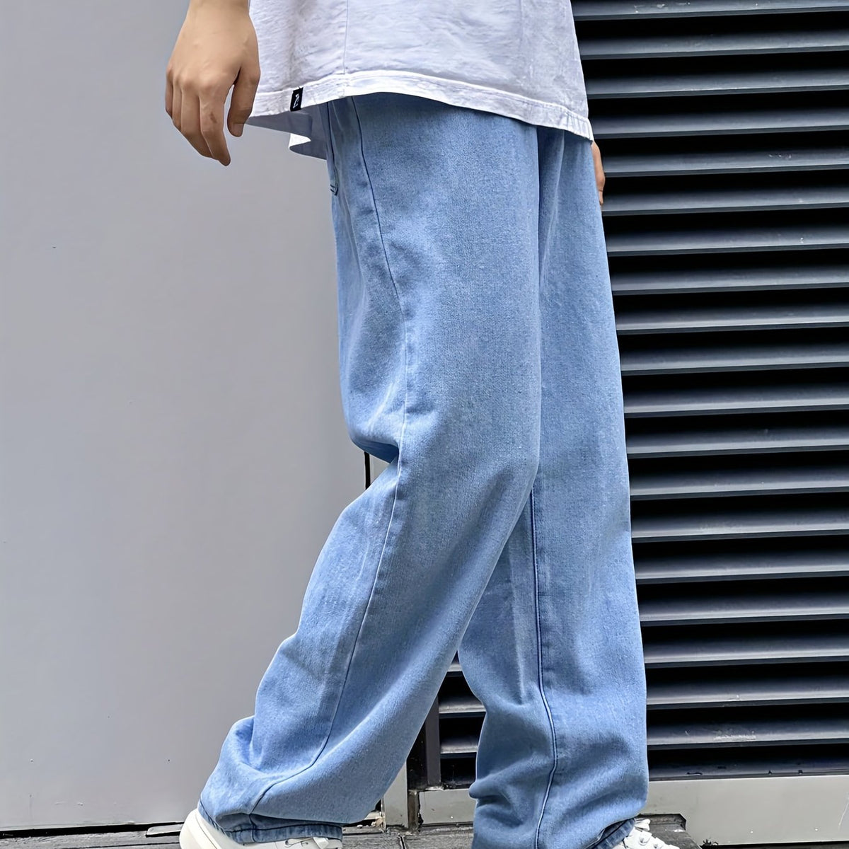 Wide-Leg Jeans Denim Men's Light Blue Relaxed Fit – Casual, Streetwear · Werune