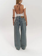 Wide Leg Jeans High Waist Denim Mesh Panel Women's – Casual, Holiday · Werune