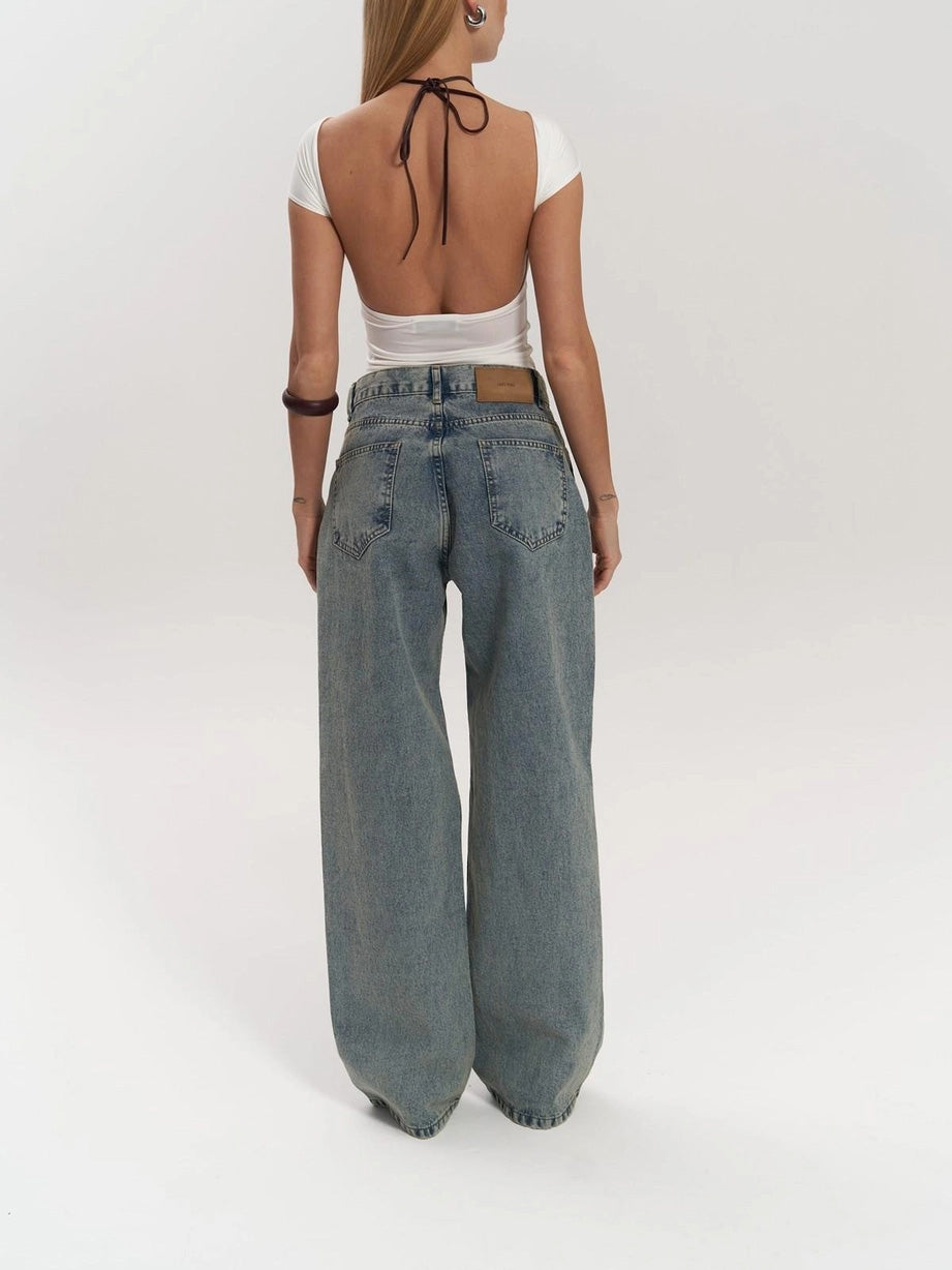 Wide Leg Jeans High Waist Denim Mesh Panel Women's – Casual, Holiday · Werune
