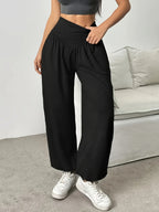 Wide-Leg Lounge Trousers High-Waist Grey Women's with Pockets – Casual, Home Comfort, Everyday Wear