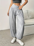Wide-Leg Lounge Trousers High-Waist Grey Women's with Pockets – Casual, Home Comfort, Everyday Wear