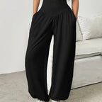 Wide-Leg Lounge Trousers High-Waist Grey Women's with Pockets – Casual, Home Comfort, Everyday Wear