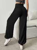 Wide-Leg Lounge Trousers High-Waist Grey Women's with Pockets – Casual, Home Comfort, Everyday Wear
