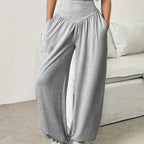 Wide-Leg Lounge Trousers High-Waist Grey Women's with Pockets – Casual, Home Comfort, Everyday Wear