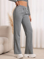 Wide-Leg Sweatpants Grey Drawstring Women's Straight-Leg Joggers – Casual, Loungewear