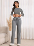 Wide-Leg Sweatpants Grey Drawstring Women's Straight-Leg Joggers – Casual, Loungewear