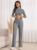 Wide-Leg Sweatpants Grey Drawstring Women's Straight-Leg Joggers – Casual, Loungewear