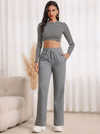 Wide-Leg Sweatpants Grey Drawstring Women's Straight-Leg Joggers – Casual, Loungewear