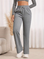 Wide-Leg Sweatpants Grey Drawstring Women's Straight-Leg Joggers – Casual, Loungewear