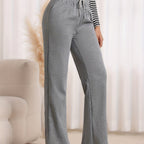 Wide-Leg Sweatpants Grey Drawstring Women's Straight-Leg Joggers – Casual, Loungewear