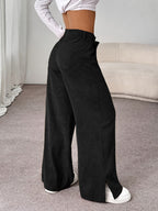 Wide-Leg Trousers Black Women's High-Waisted Tailored Straight-Leg – Office, Casual, Holiday