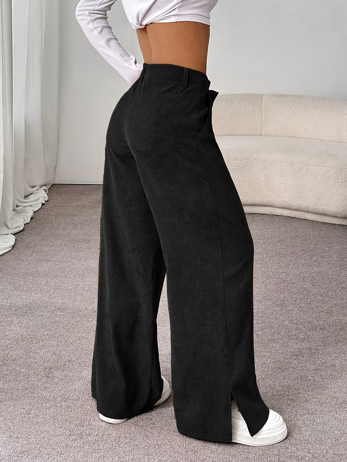 Wide-Leg Trousers Black Women's High-Waisted Tailored Straight-Leg – Office, Casual, Holiday