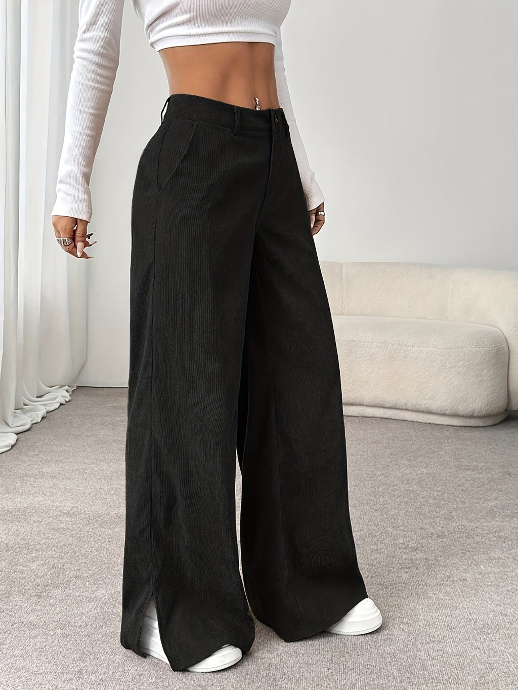 Wide-Leg Trousers Black Women's High-Waisted Tailored Straight-Leg – Office, Casual, Holiday