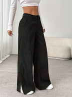 Wide-Leg Trousers Black Women's High-Waisted Tailored Straight-Leg – Office, Casual, Holiday