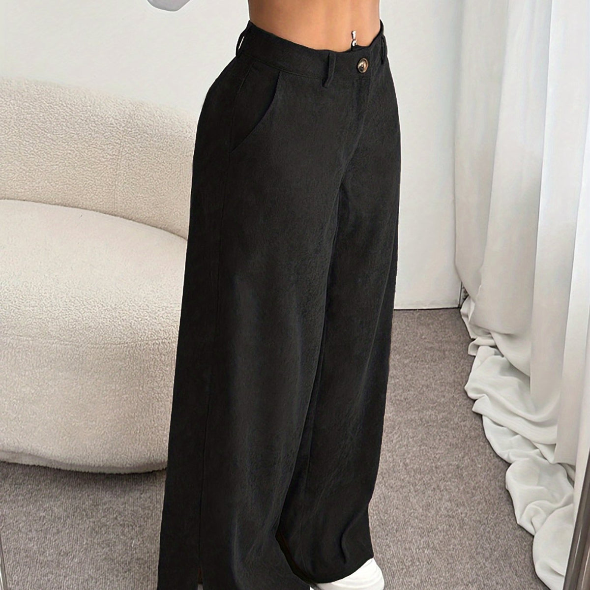 Wide-Leg Trousers Black Women's High-Waisted Tailored Straight-Leg – Office, Casual, Holiday