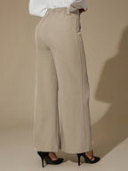 Wide-Leg Trousers Grey High-Waist Women's with Side Slit & Pockets – Office, Casual, Workwear, Gift