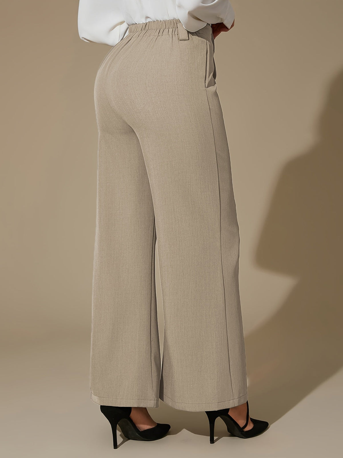 Wide-Leg Trousers Grey High-Waist Women's with Side Slit & Pockets – Office, Casual, Workwear, Gift
