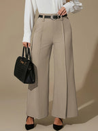 Wide-Leg Trousers Grey High-Waist Women's with Side Slit & Pockets – Office, Casual, Workwear, Gift