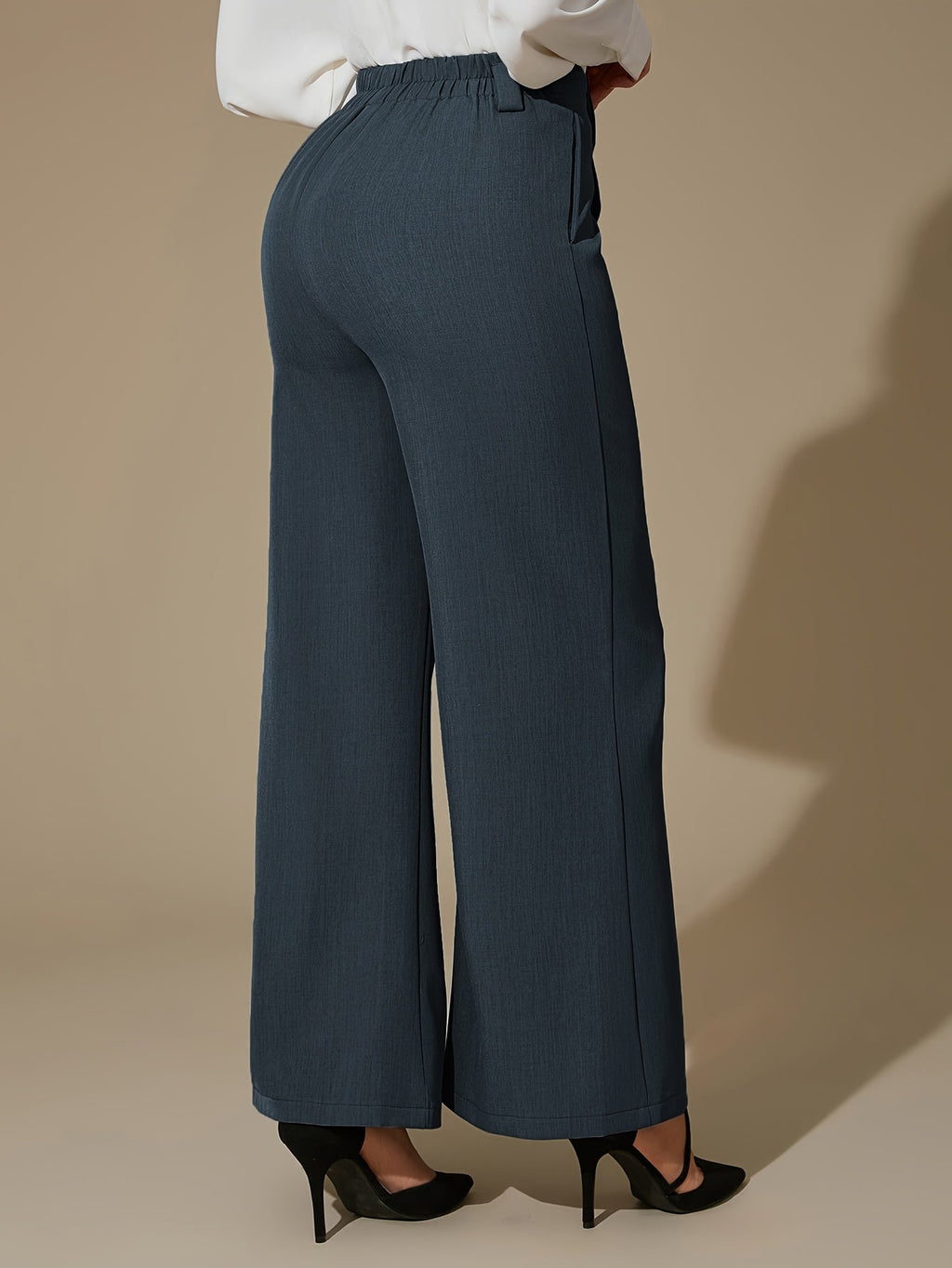 Wide-Leg Trousers Grey High-Waist Women's with Side Slit & Pockets – Office, Casual, Workwear, Gift