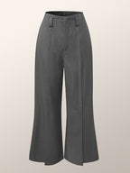Wide-Leg Trousers Grey High-Waist Women's with Side Slit & Pockets – Office, Casual, Workwear, Gift