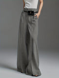 Wide-Leg Trousers Grey High-Waist Women's with Side Slit & Pockets – Office, Casual, Workwear, Gift