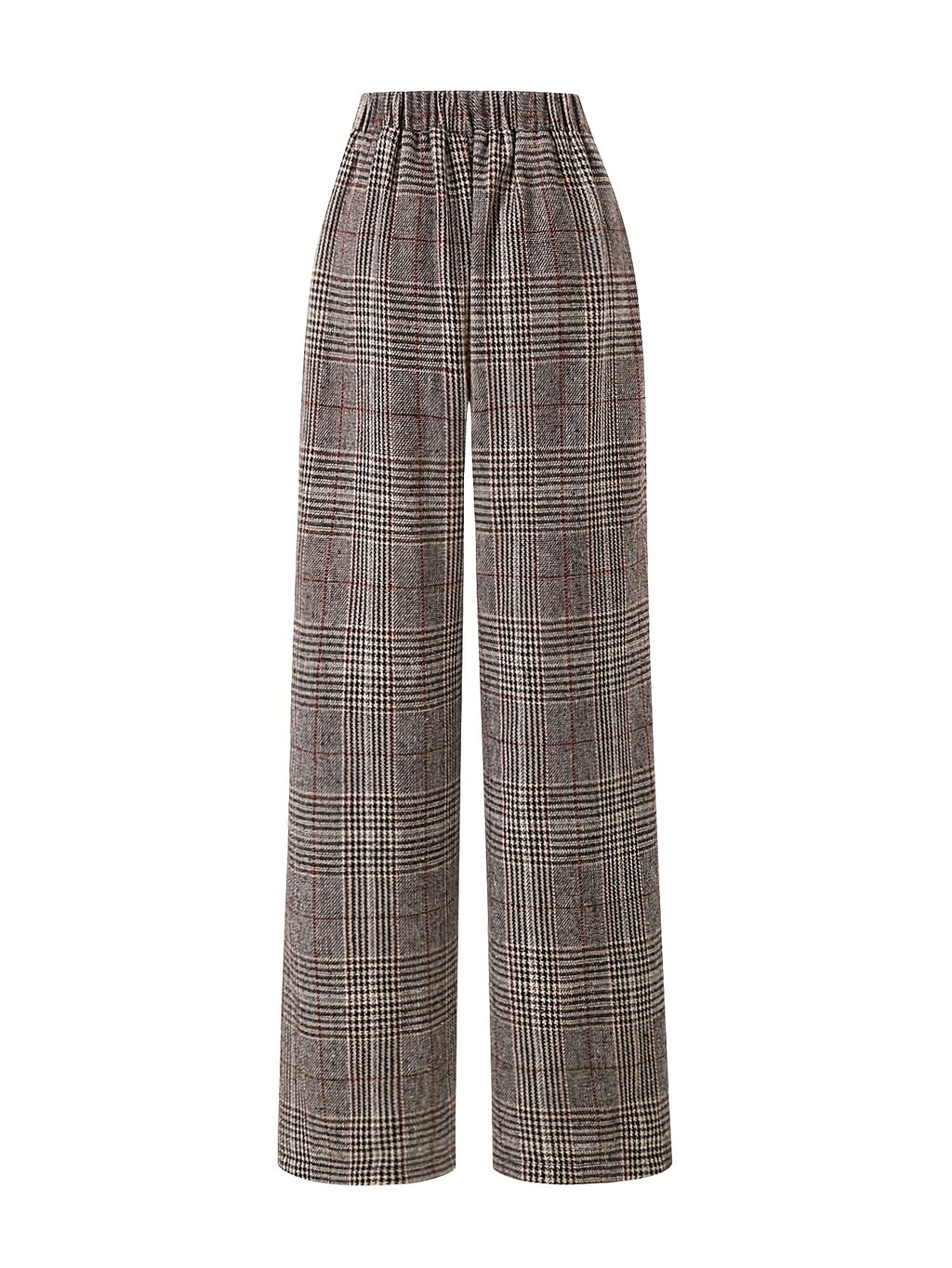 Wide-Leg Trousers Plaid Houndstooth Women's High-Waist – Office, Casual, Holiday, Gift