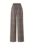 Wide-Leg Trousers Plaid Houndstooth Women's High-Waist – Office, Casual, Holiday, Gift