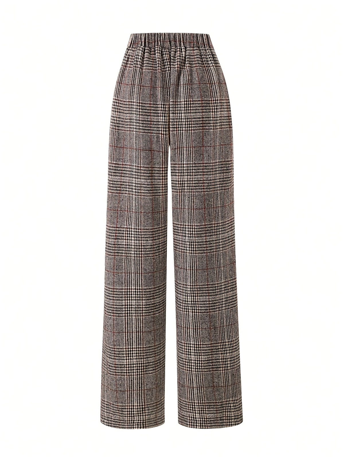 Wide-Leg Trousers Plaid Houndstooth Women's High-Waist – Office, Casual, Holiday, Gift