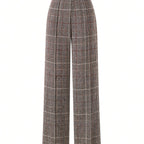 Wide-Leg Trousers Plaid Houndstooth Women's High-Waist – Office, Casual, Holiday, Gift