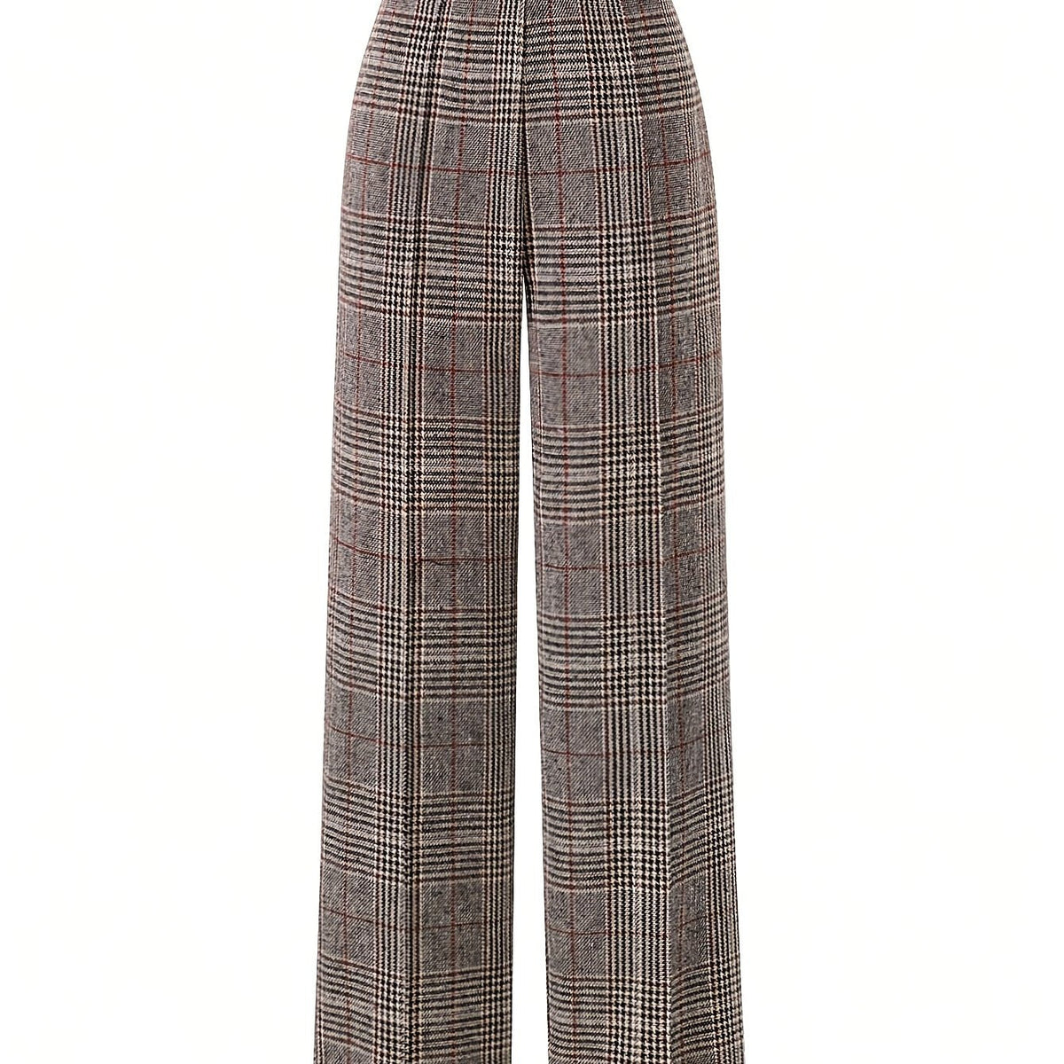 Wide-Leg Trousers Plaid Houndstooth Women's High-Waist – Office, Casual, Holiday, Gift