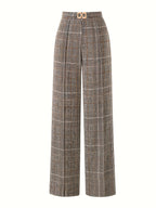 Wide-Leg Trousers Plaid Houndstooth Women's High-Waist – Office, Casual, Holiday, Gift