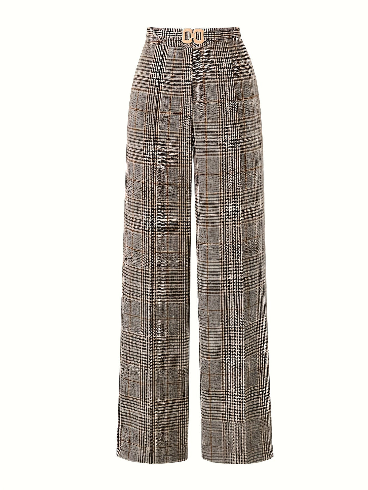 Wide-Leg Trousers Plaid Houndstooth Women's High-Waist – Office, Casual, Holiday, Gift