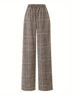 Wide-Leg Trousers Plaid Houndstooth Women's High-Waist – Office, Casual, Holiday, Gift